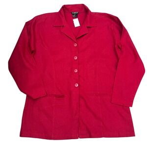 Vintage New Red Linen Button Down Shirt Jacket Blazer Women Large Lagenlook